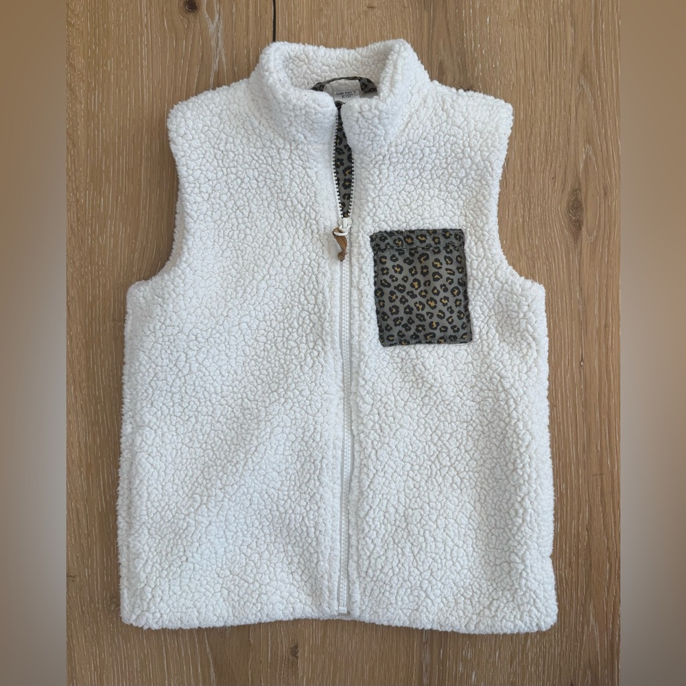 Carter's White Sherpa Vest with Leopard Accents